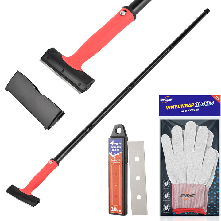 EHDIS Tapetenentferner Kit - Fensterschaber mit Ausziehbarer Griff(120cm), 30 Ersatzklingen und Hand
