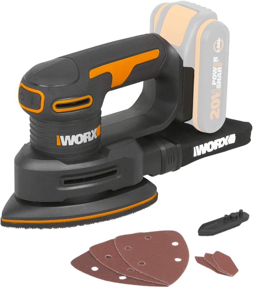 WORX WX822.9 Akku-Dreieckschleifer 20V – Elektrische 20V Schleifmaschine für Holzmöbel, Türen, Ecken