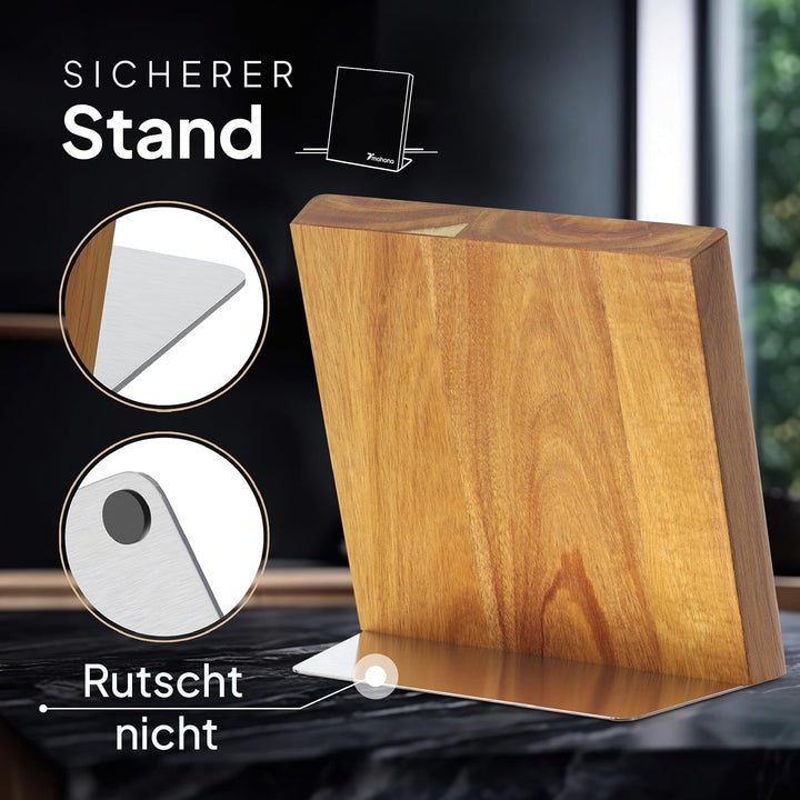 Messerblock Magnetisch Ohne Messer aus Akazienholz – Magnet-Messerhalter Universal Unbestückt Holz –
