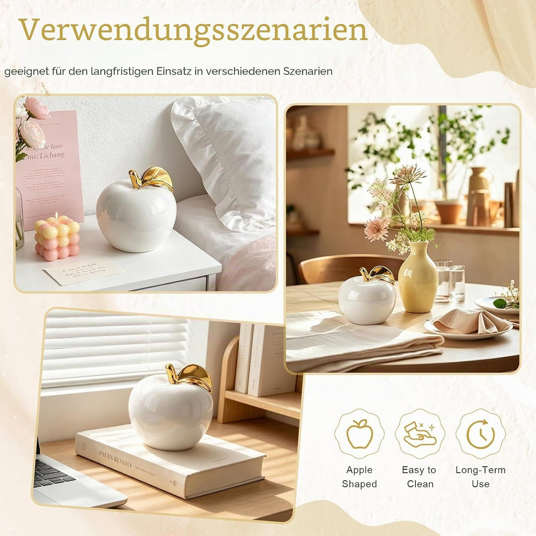 Folmywy Keramik Apfel Dekoration 12,7 cm Porzellan Kunstapfel Moderne Statue mit Goldstiel Weihnacht
