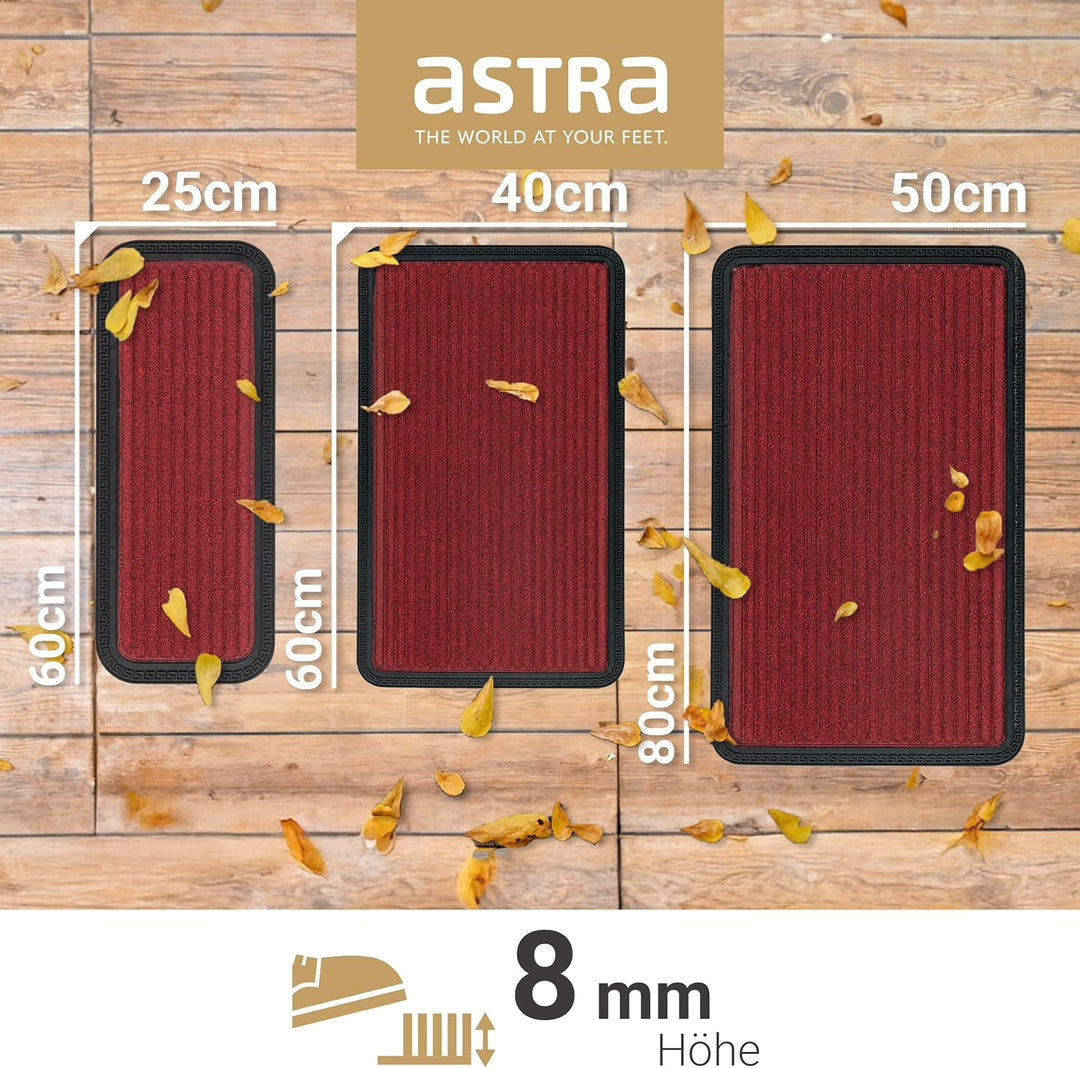 Astra Fussmatte Aussen & Innen - 3er Set 50x80 cm Rot Linien - Sauberlauf Türmatte rutschfest - Schm