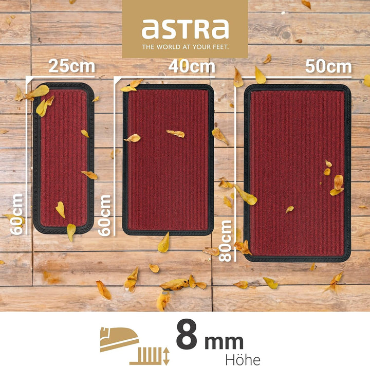 Astra Fussmatte Aussen & Innen - 3er Set 50x80 cm Rot Linien - Sauberlauf Türmatte rutschfest - Schm