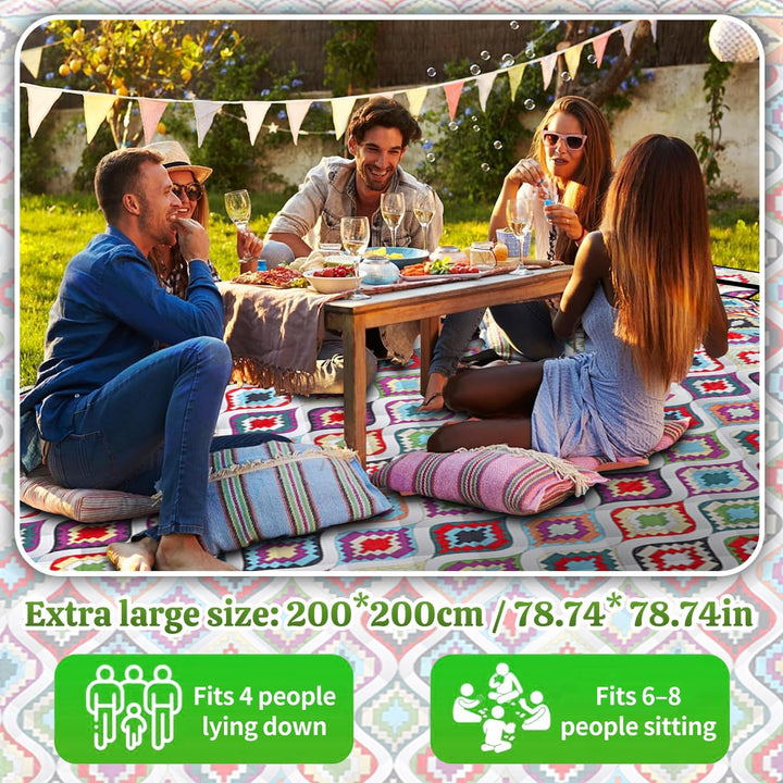 Picknickdecke Wasserdicht,200 x 200 cm Gross Stranddecke Sandfrei, Flauschiger Einseiten-Oberfläche,