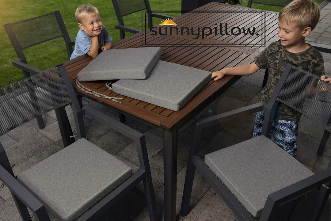 sunnypillow 4er Set Stuhlkissen mit Bindebänder - 40 x 40 x 5 cm - Sitzkissen Outdoor für Stühle/Bän