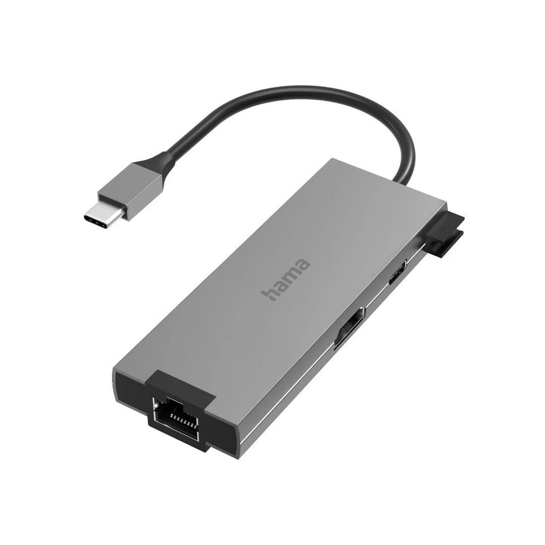Hama USB C Hub 5 Ports (Multiport Adapter 1x HDMI 4K Ultra HD, 1x LAN Gigabit Ethernet, 2x USB-A, 1x