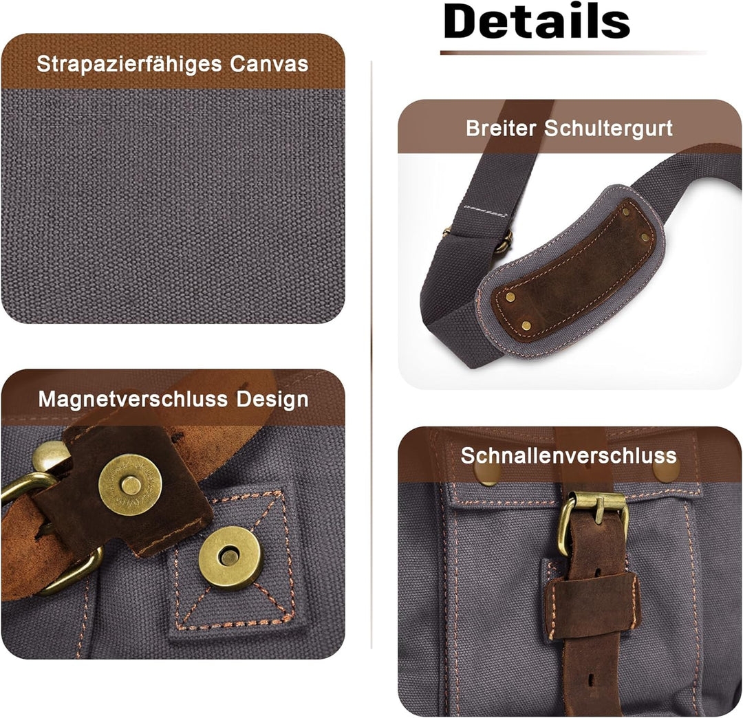 VARLIVOO Umhängetasche für Herren Schultertaschen 14" Zoll Laptoptaschen Messenger Bags Kuriertasche