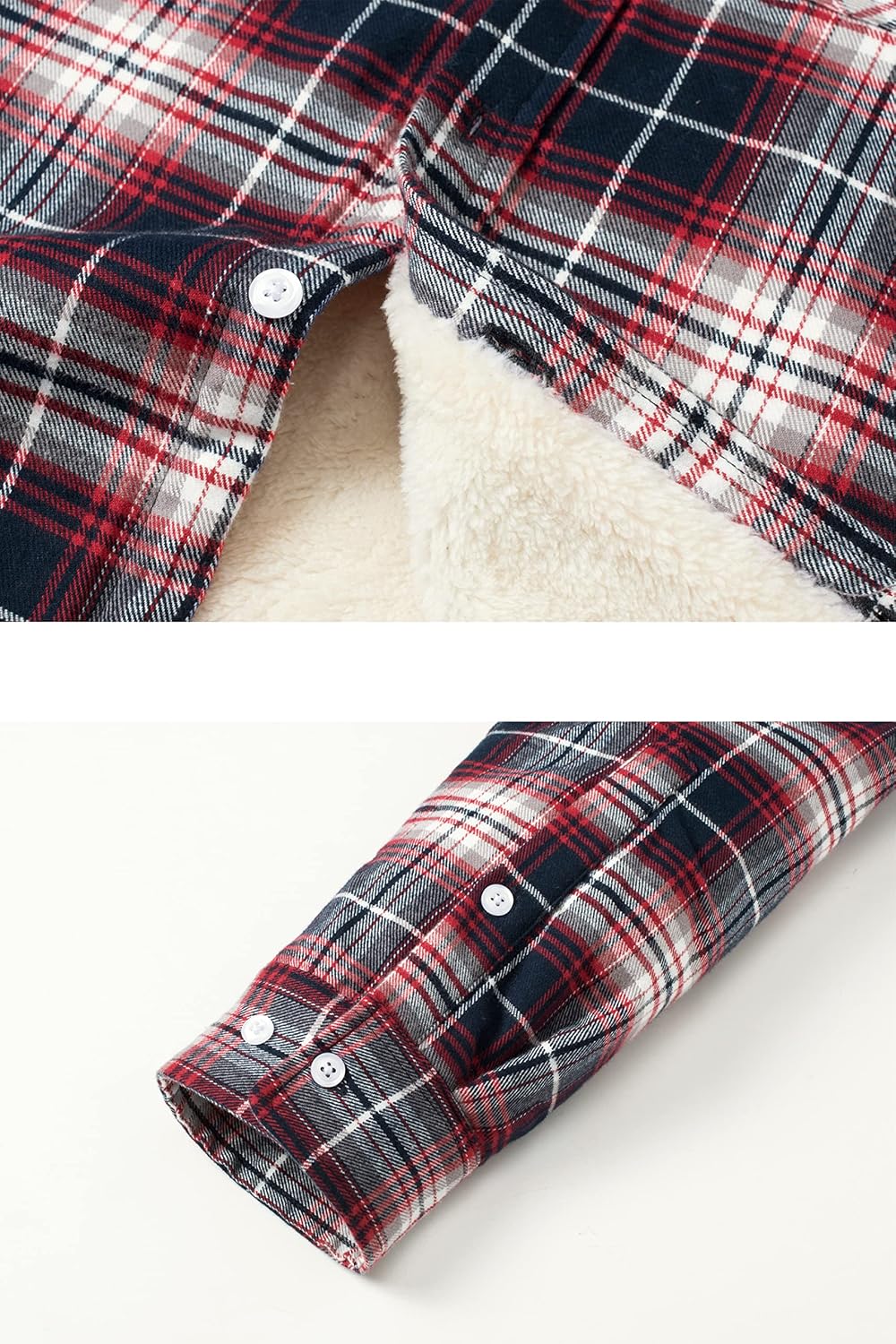 TACVASEN Herren Fleece Thermohemd Warm Flanellhemd Holzfällerhemd Winter Innenfleece Jacke S Rot Wei