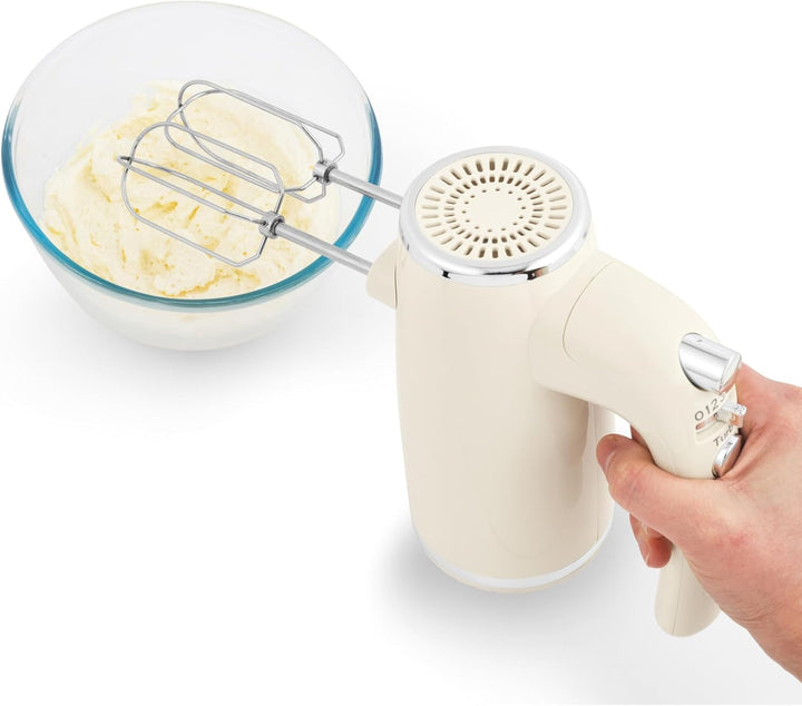 Salter Cream Retro Handmixer – Elektrischer Schneebesen, 5 Geschwindigkeiten + Turbo, XL Chrom-Schne