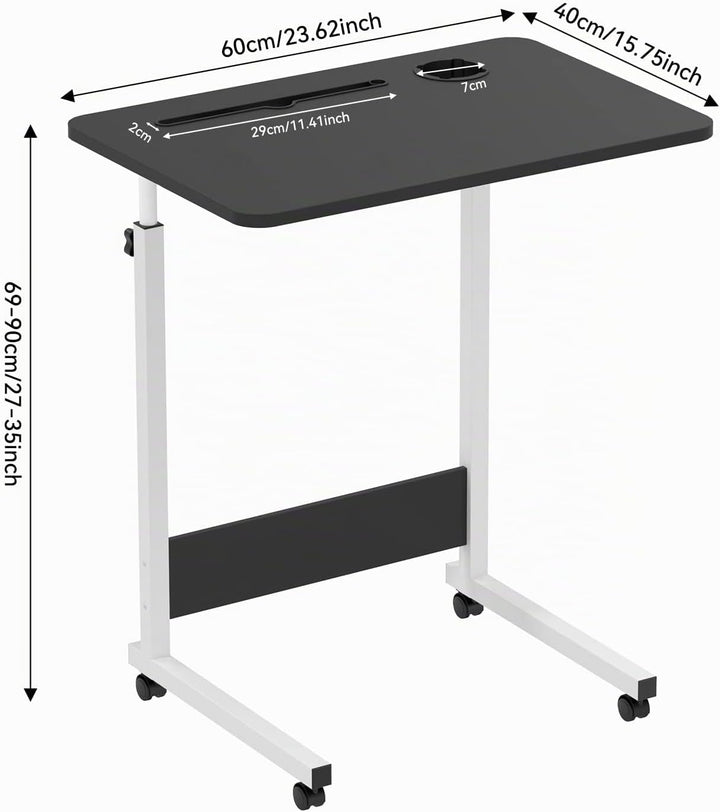 PIPIPOXER 60x40cm Laptoptisch mit Rollen, Laptoptisch höhenverstellbarer 69-90 cm, Schreibtisch Comp