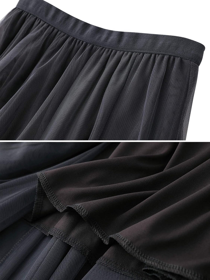 Damen Rock Sommer Langer Tüllrock A-Linie Faltenrock Knöchellang Hoher Bund Schick Maxirock Elastisc