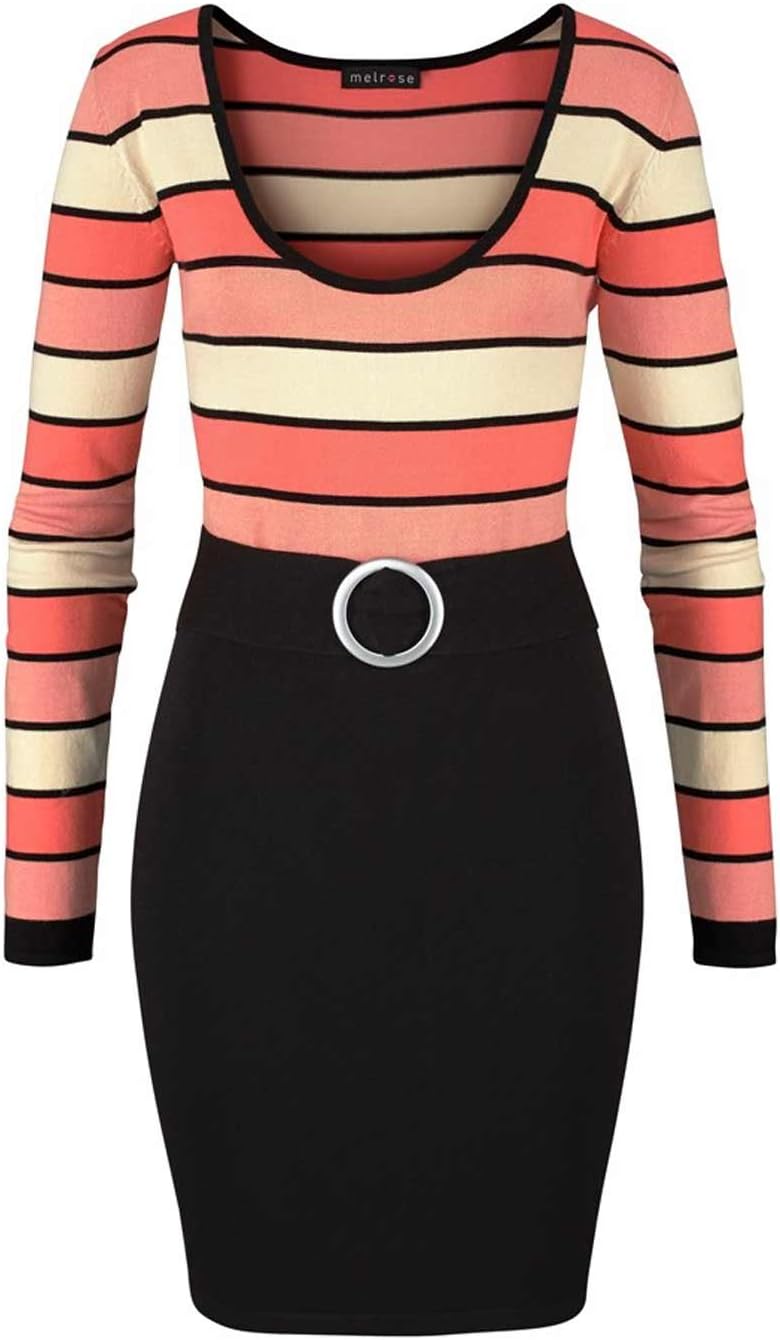 Melrose Damen-Kleid Strickkleid mit Gürtel Mehrfarbig Grösse 38