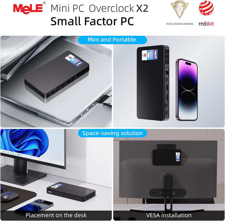 MeLE Overclock X2 Mini PC Twin Lake N150(bis zu 3.6GHz) Micro PC 16GB DDR4 512GB Speicher Kleine Des