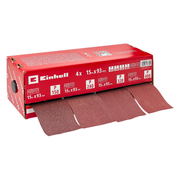 Einhell Schleifpapierrollen-Spender, 93 mm x 15 m | 4 Rollen | Körnung 150 / 240 / 320 / 400 | Alumi