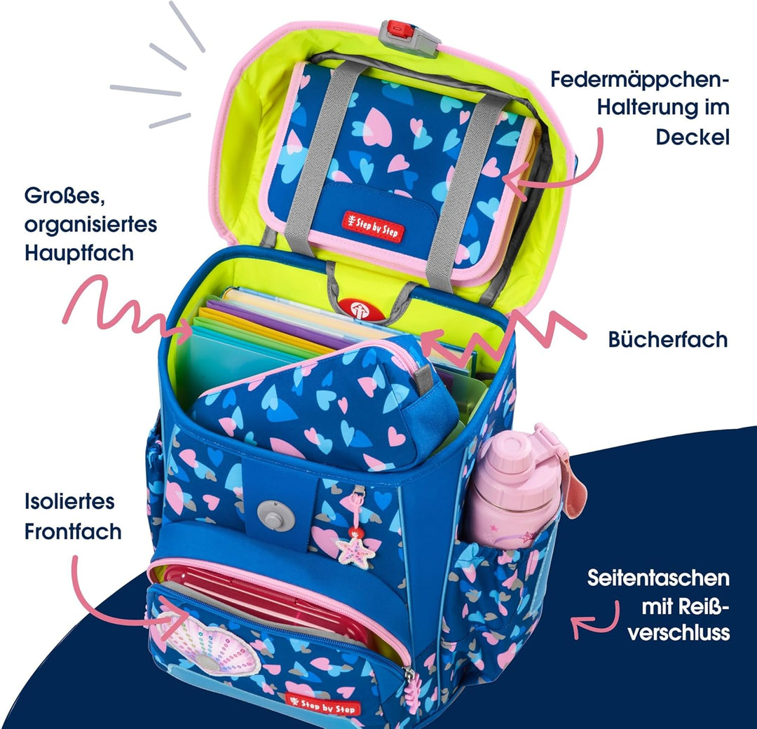Step by Step Schulranzen-Set CLOUD REFLECT „Seashell Pearl“ 5-teilig, blau-rosa, Panther-Design, erg
