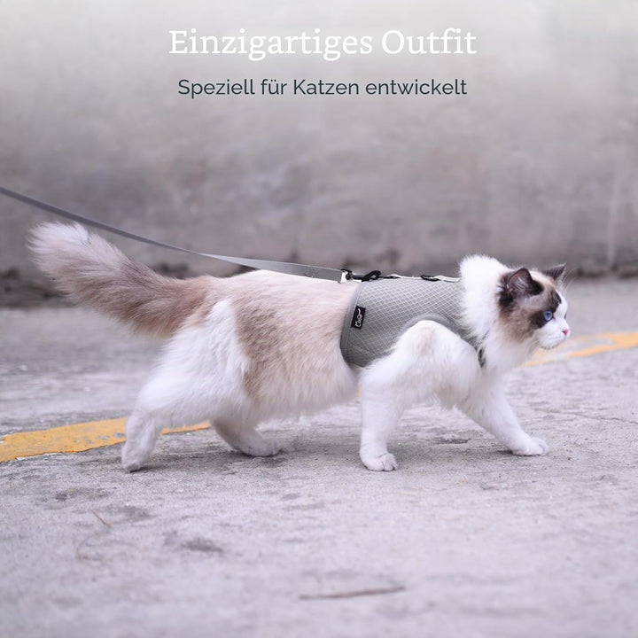 Katzengeschirr und Leine zum Spazierengehen, ausbruchsicher, atmungsaktives Netzgewebe, einfarbig, g