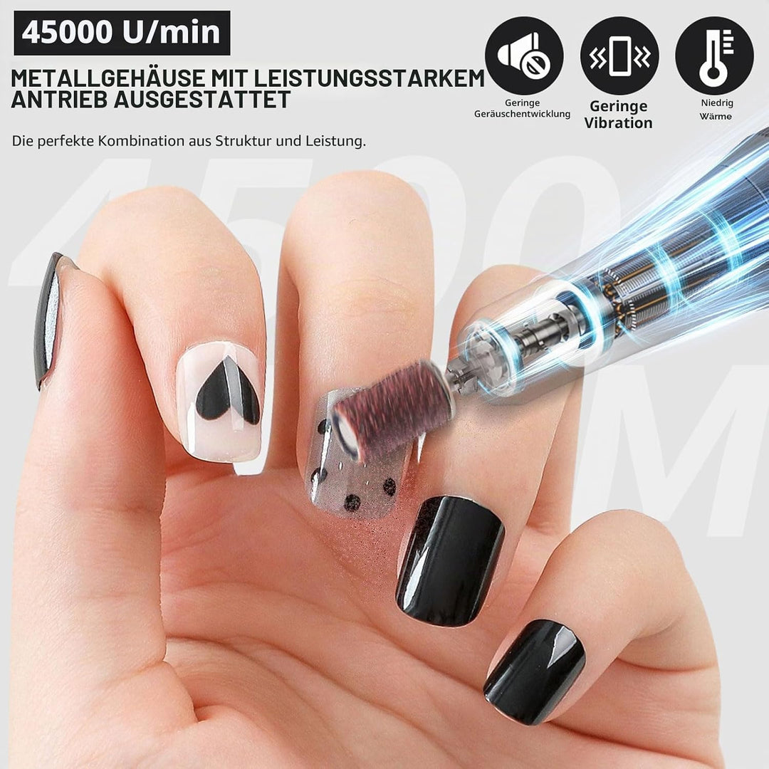 Elektrischer Nagelfräser Professionell, 45000 U/min,Tragbare Nagelfeile für Acrylnägel Gelnägel, mit