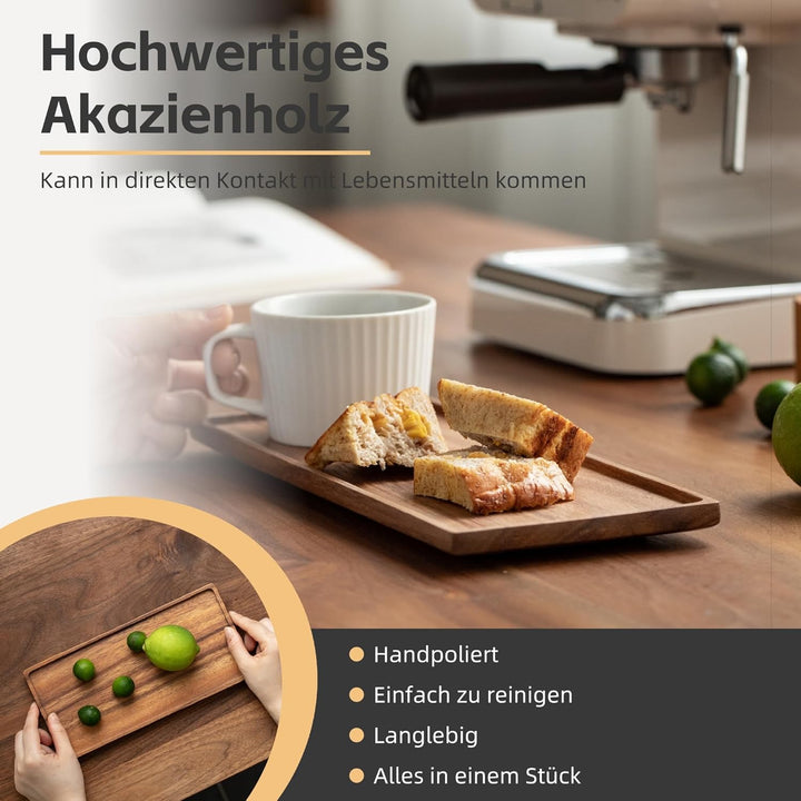 Kleines Tablett Holz Serviertablett, Rechteckig Akazien Holz Mini Tablett Servierteller für Küchen-S