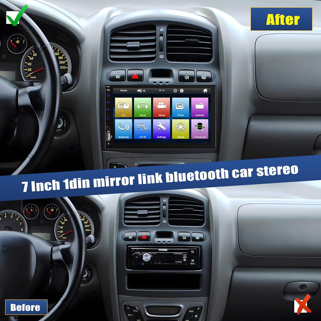 CAMECHO Autoradio Bluetooth 1 Din mit Rückfahrkamera, 7 Zoll Bildschirm Touchscreen Auto Radio mit F