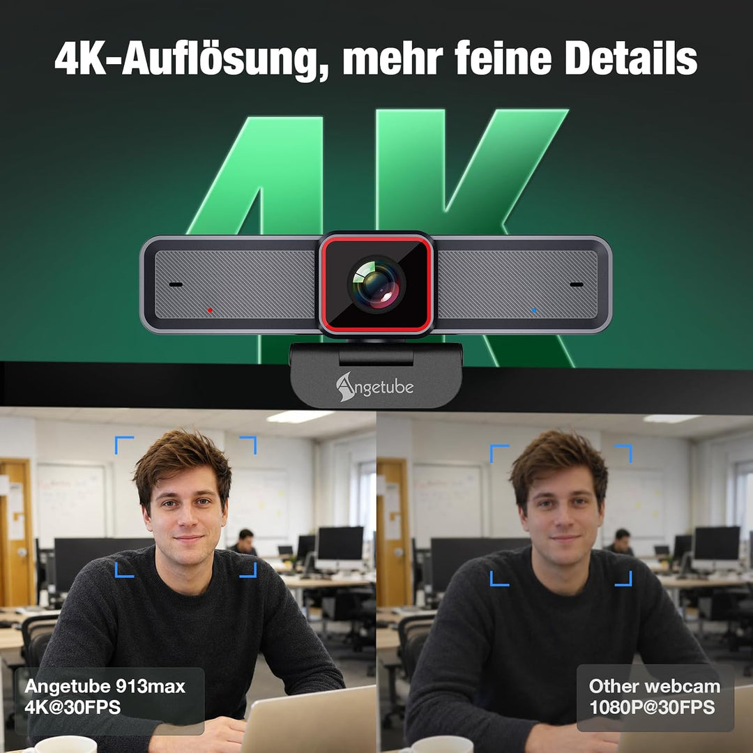 Angetube 4K Webcam für Laptop &amp; Mac, 1080P@60FPS PC Kamera mit 2 Mikrofon | 1/1.5" Sensor, PDAF Auto