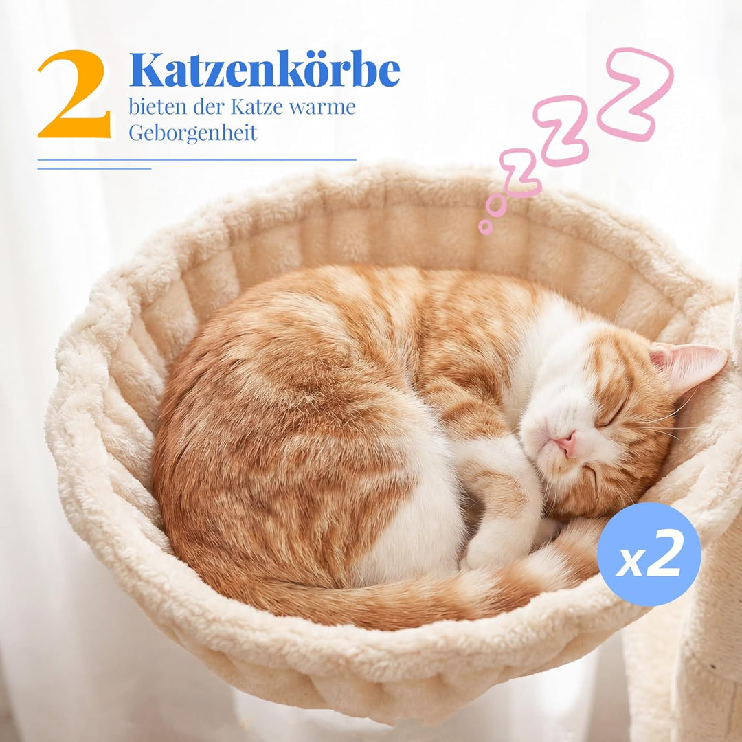 Hey-brother Kratzbaum, 188 cm Katzenbaum, XXL Kletterbaum mit 2 gross Plattform, 3 Höhlen, 2 Korb, P