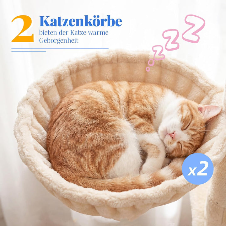 Hey-brother Kratzbaum, 188 cm Katzenbaum, XXL Kletterbaum mit 2 gross Plattform, 3 Höhlen, 2 Korb, P