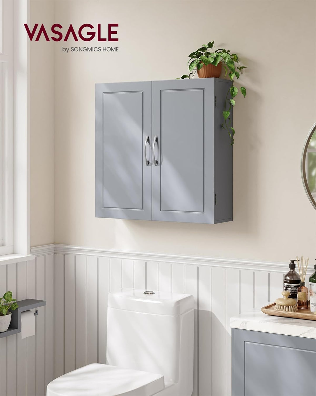 VASAGLE Badezimmerschrank, Badschrank, wandmontiert, 18 x 60 x 60 cm, Wandschrank mit verstellbaren