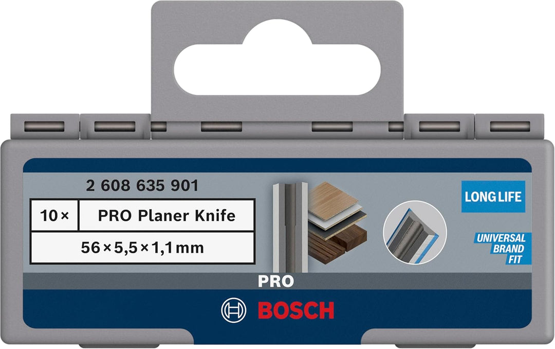 Bosch 10x PRO Hobelmesser (für Kunststoffbeschichtete Platten, Hartholz, 56 x 5,5 x 1,1 mm, Professi