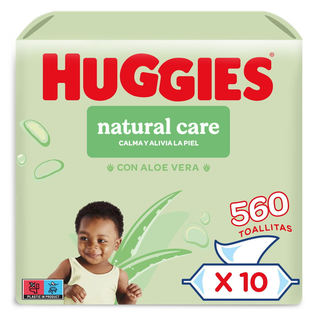 Huggies® Natural Care Babytücher, 10x56 Tücher, hergestellt aus Hautpflegefasern für eine gesunde Ha