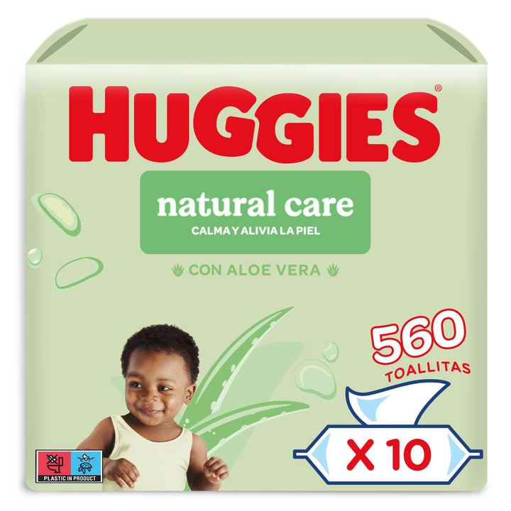 Huggies® Natural Care Babytücher, 10x56 Tücher, hergestellt aus Hautpflegefasern für eine gesunde Ha