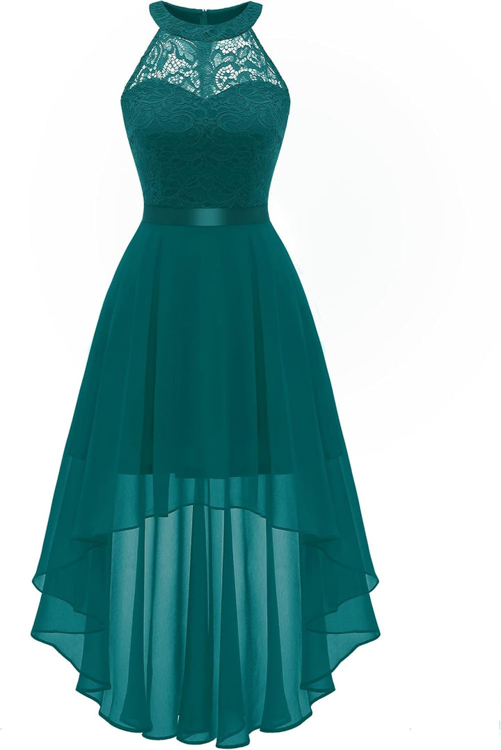 Wedtrend Cocktailkleid Damen Elegant für Hochzeit High Low Elegant Abendkleid Neckholder Chiffonklei