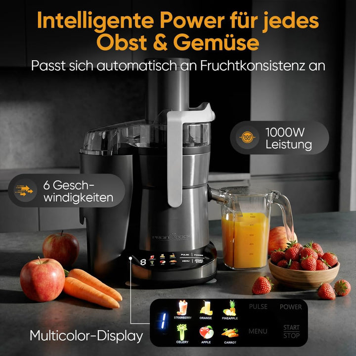 ProfiCook® Entsafter | leicht zu reinigender Slow Juicer | XXL-Einfüllschacht | 1000W Longlife-Motor