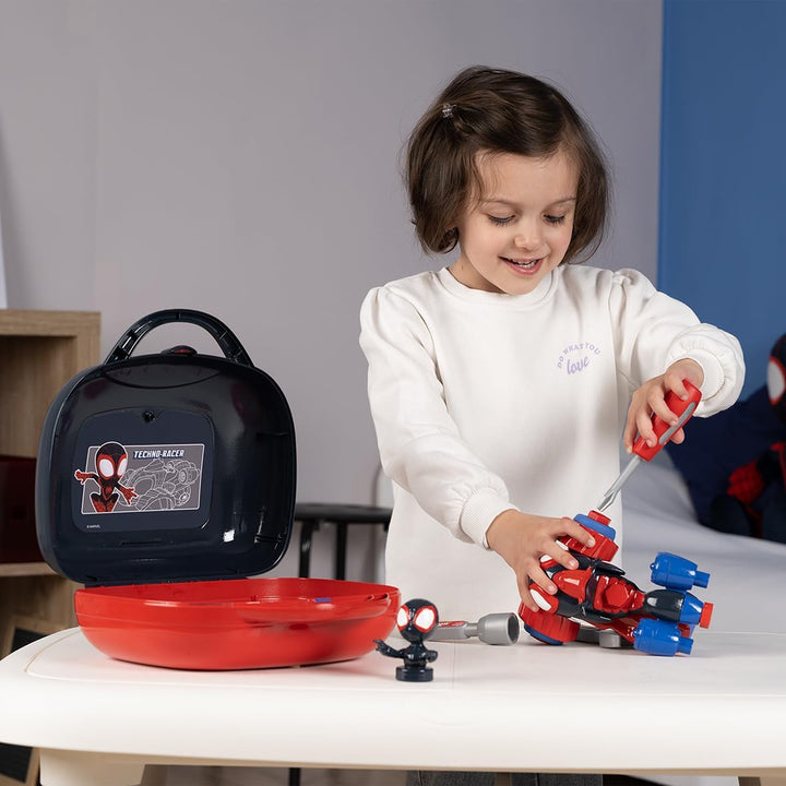 Smoby - Spidey Spin Box – Werkzeugkoffer Miles Morales – Spielzeug zum Basteln für Kinder – 360928