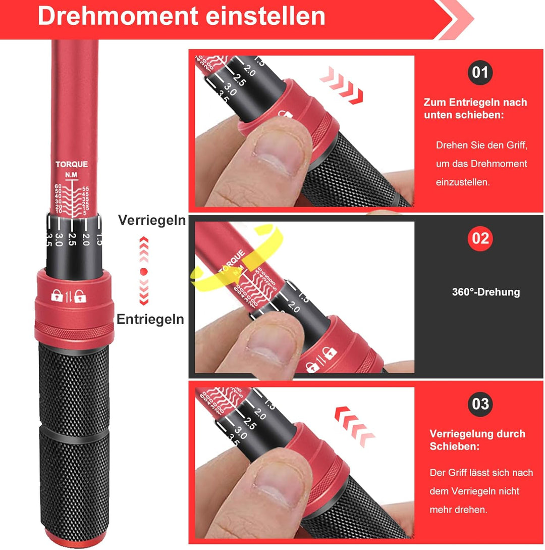 ATsafepro Drehmomentschlüssel 3/8 Zoll, 5-60Nm Drehmomentschlüssel Klein ±3% Fehlergenauigkeit mit 7