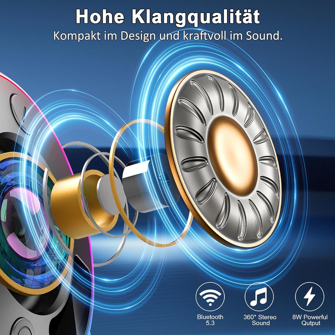 Bluetooth Lautsprecher mit LED Licht, Klein Duschlautsprecher Bluetooth 5.3 mit Saugnapf, IPX7 Wasse
