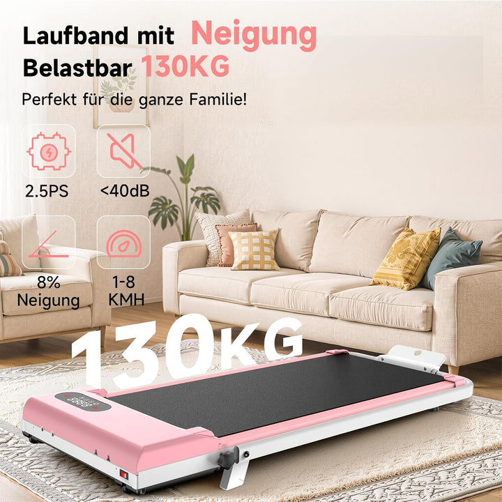 HomeFitnessCode Walking Pad Klappbar mit Neigung Laufband für Zuhause Rosa | Laufpad mit Steigung 1-