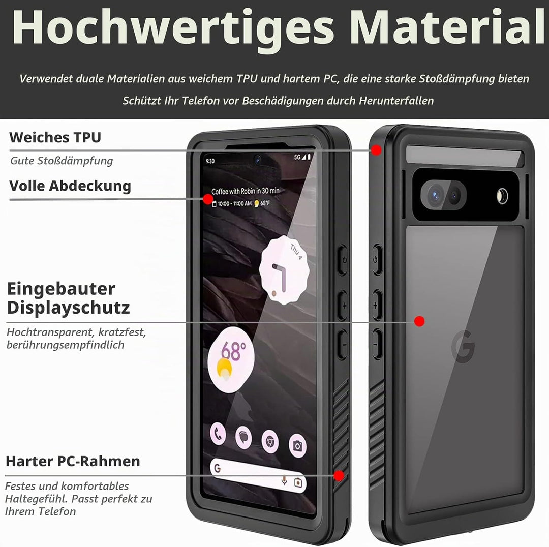 Miimall Schutzhülle für Google Pixel 7A, wasserdicht, IP68, HD-Displayschutz, 360 °, stossfest, robu