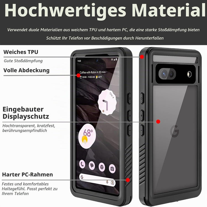 Miimall Schutzhülle für Google Pixel 7A, wasserdicht, IP68, HD-Displayschutz, 360 °, stossfest, robu