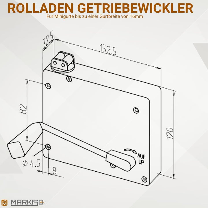 Rolladen Kurbelwickler Getriebewickler inkl. Kurbel für Gurte bis 16mm mit Einfädelautomatik 1 Stück