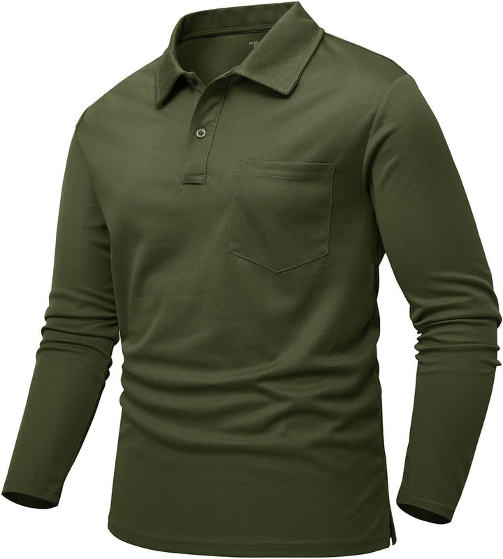 donhobo Poloshirt Herren Langarm Golf Shirts Atmungsaktiv Schnelltrocknend Army Polo T-Shirts Outdoo