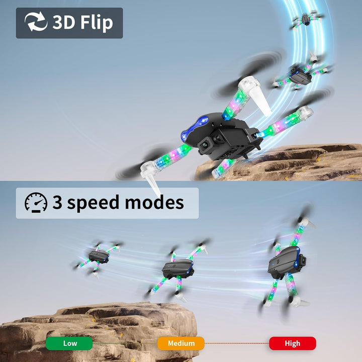 OBEST Drohne mit Kamera 1080P mit LED Lichter für Erwachsene, Faltbar Quadcopter mit WiFi Übertragun