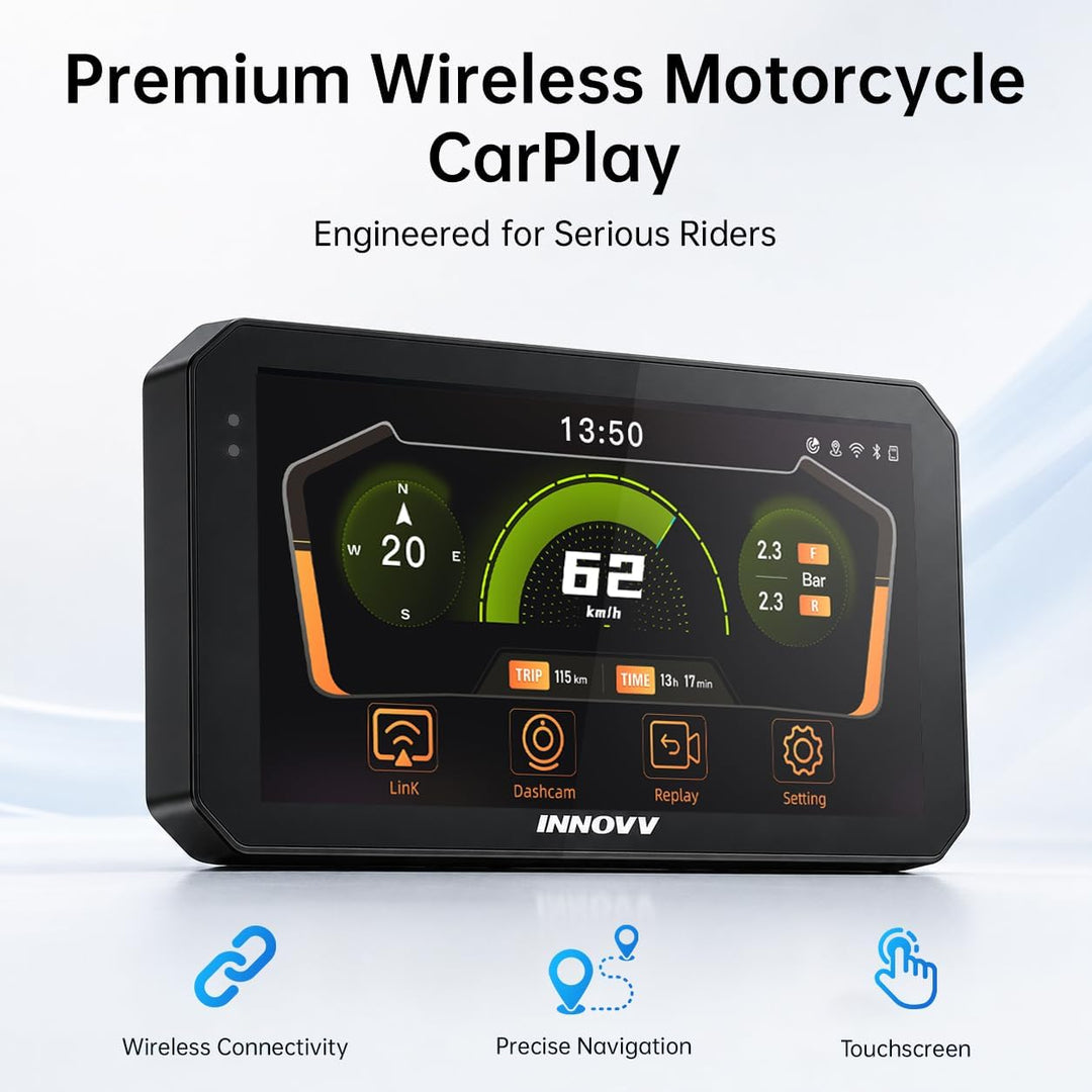 N2 6-Zoll-Apple-Carplay-Bildschirm für Motorräder, Touchscreen, kabelloses Apple CarPlay- und Androi