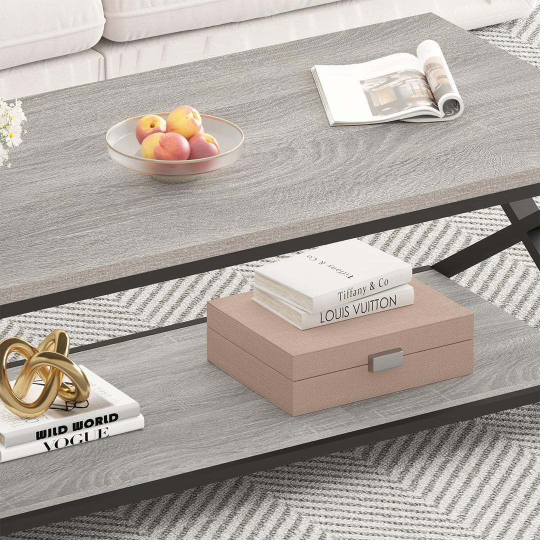 HSH Grau Couchtisch mit Ablage, industrieller Metall-Holz-Wohnzimmertisch, Bauernhaus, 120 cm minima