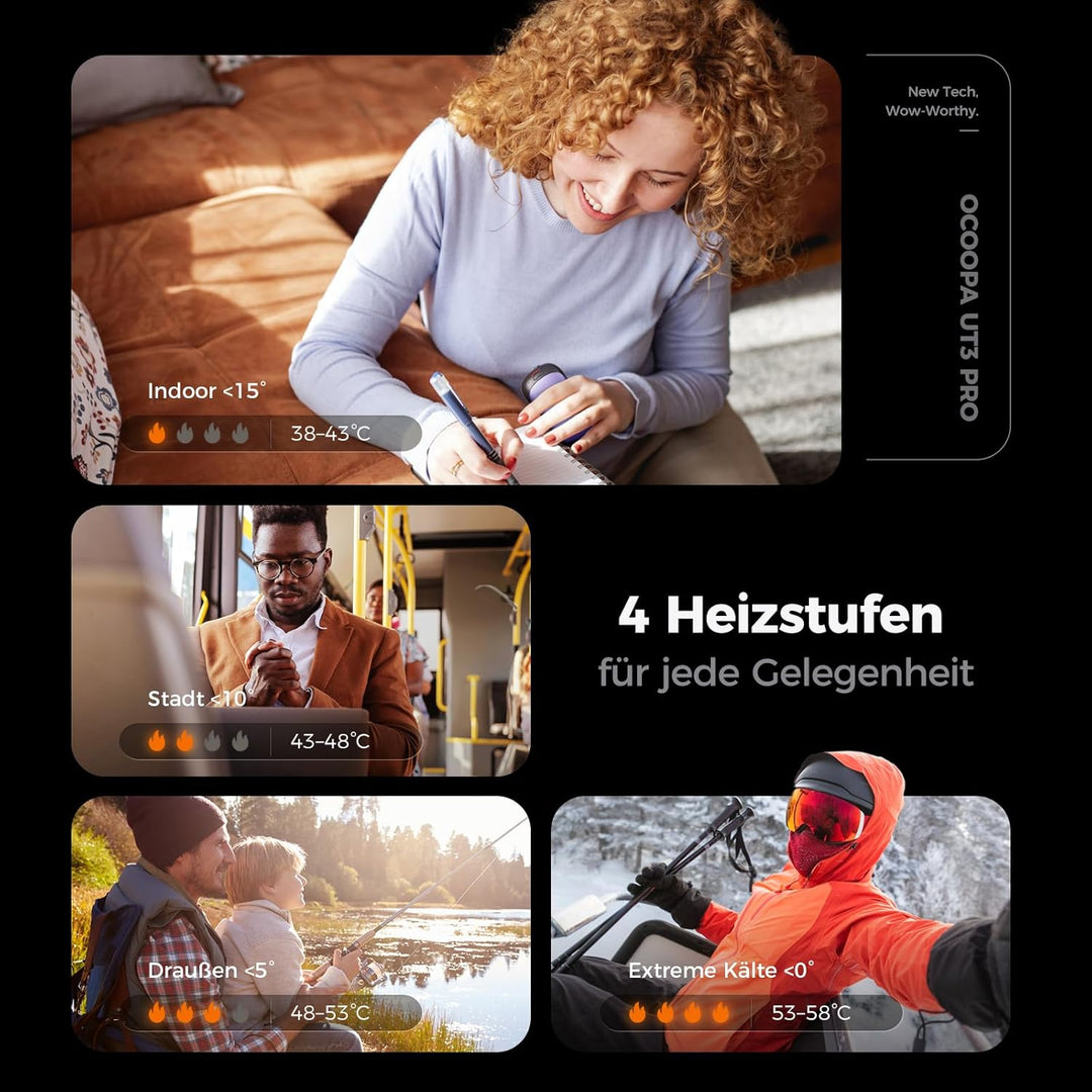 OCOOPA Handwärmer Elektrisch 2er Set, 10000mAh Taschenwärmer USB Powerbank, Wiederverwendbar, 4 Wärm