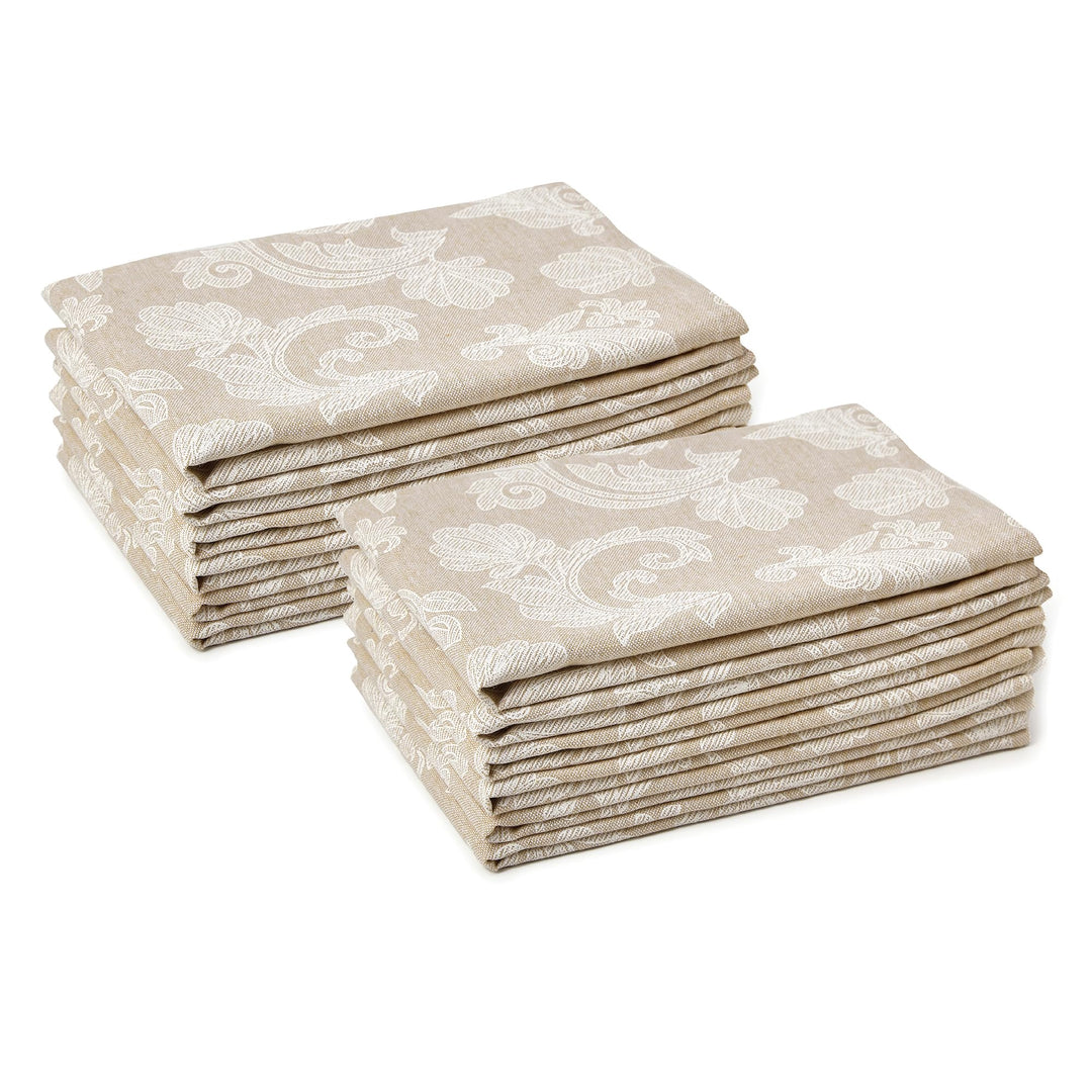Encasa XO Esstisch Servietten Set von 12 I Grösse 45x45 cm I Blumen Beige Jacquard -Stil Druck Auf H