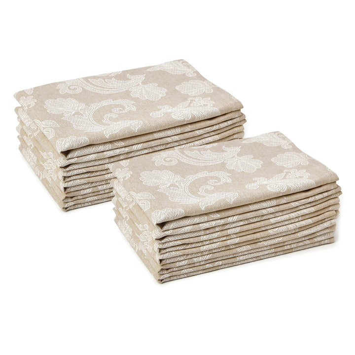 Encasa XO Esstisch Servietten Set von 12 I Grösse 45x45 cm I Blumen Beige Jacquard -Stil Druck Auf H