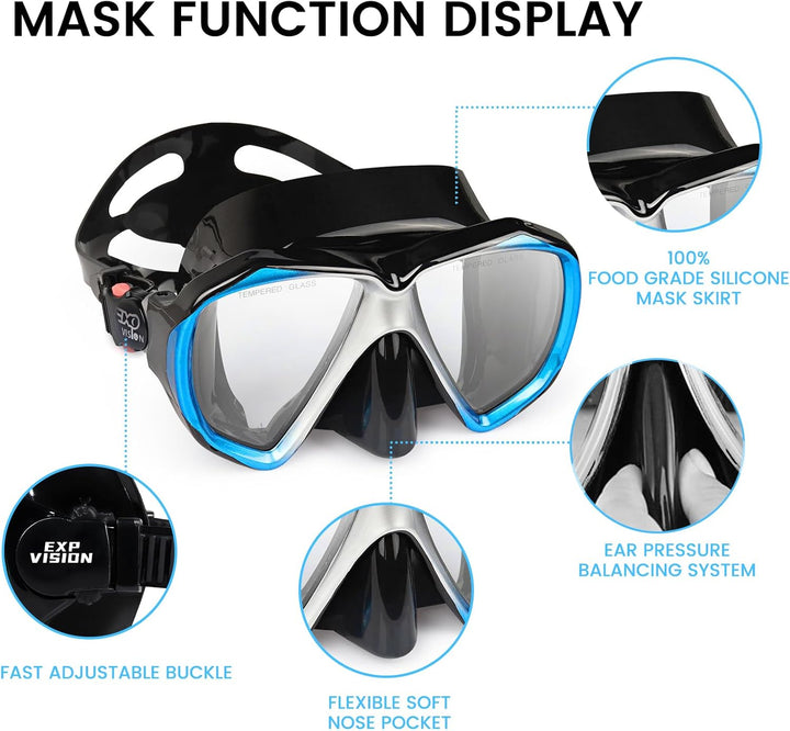 Taucherbrille für Erwachsene mit Anti-Nebel Schnorchelmaske, Schwimmmaske gehärtetem Glas und Nasena