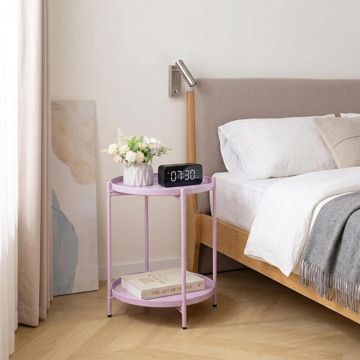 HollyHOME Beistelltisch Metall Rund Balkontisch Klein 2 Ebenen Metall Couchtisch Nachttisch Sofatisc