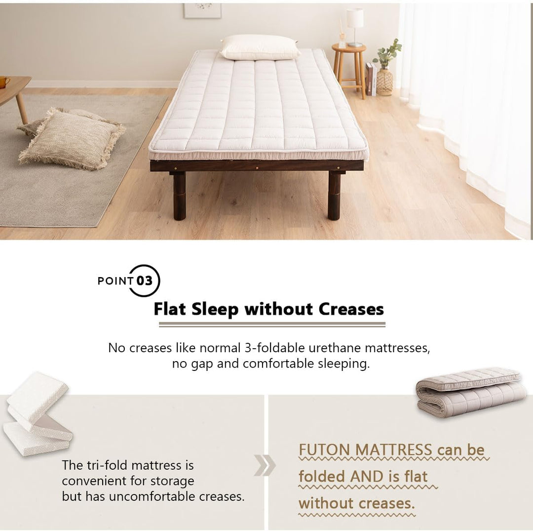 EMOOR Japanische Gepolsterte Futon-Matratze Machi 100 x 202 cm Grau, Zwickel Faltbar Verstaubar Elas