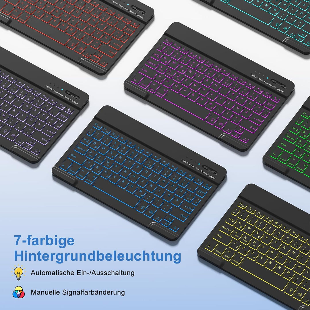 MMK Hülle mit Tastatur für iPad A16 11 Generation 2025/10 Generation 2022(11/10.9 Zoll), 7-Farben Be