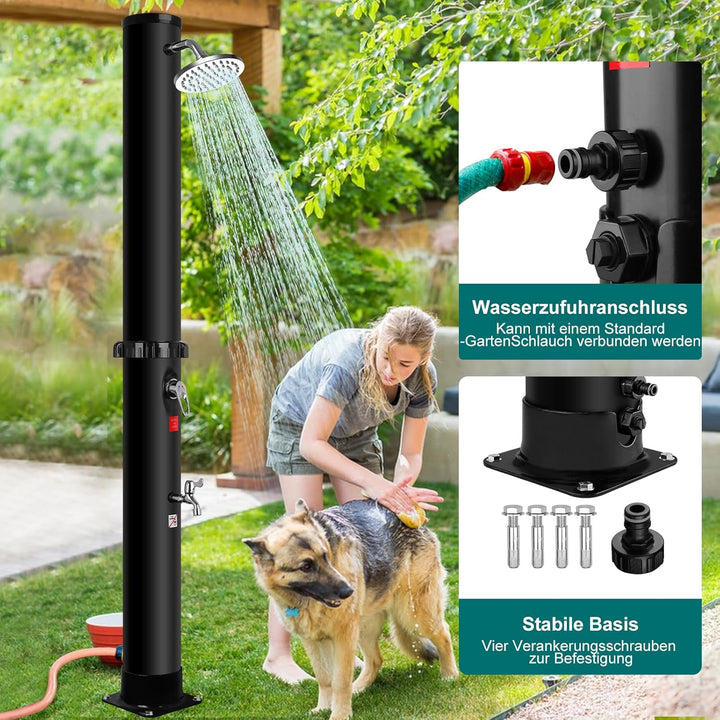 Solardusche Garten 40 Liter, Dusche Solar mit Duschkopf und Fusshahn, Ohne Stromanschluss, Warmes Wa